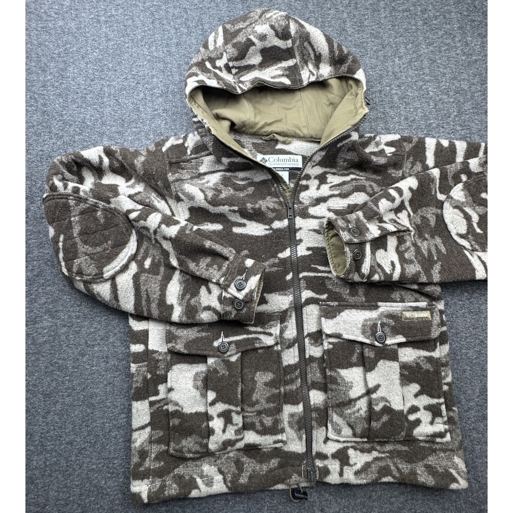 Columbia Parka Mens Sz L Gallatin Wool‎ Blend Hooded Camo Hunting Jacket VTG